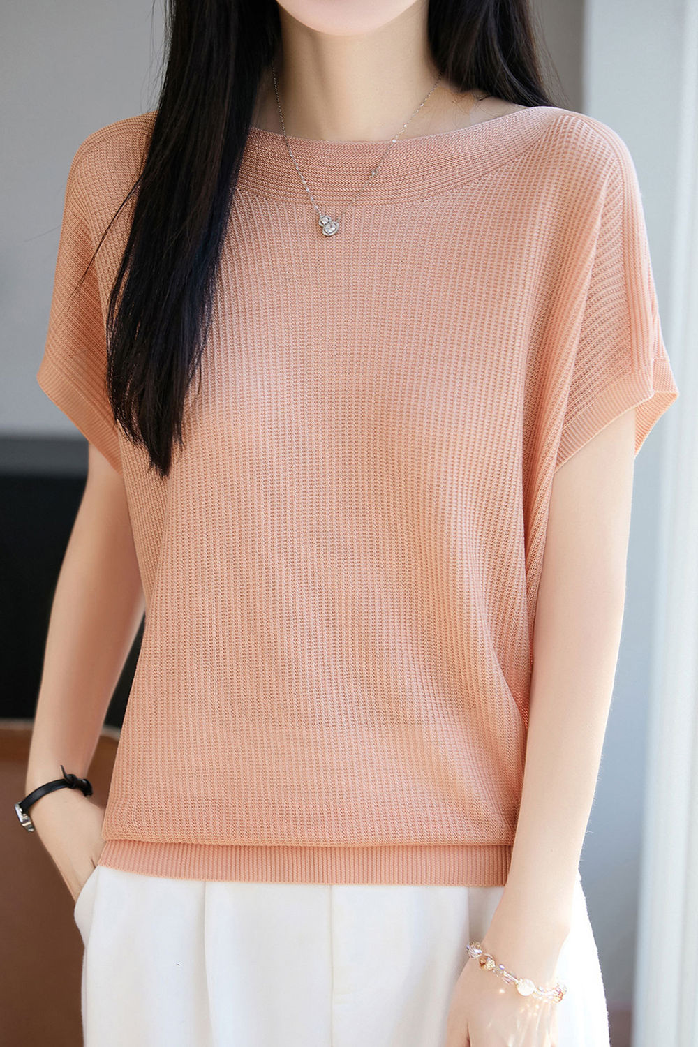Elegant Round Neck Flutter Sleeve Knit Sweater - liwisi