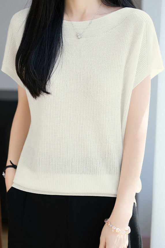 Elegant Round Neck Flutter Sleeve Knit Sweater - liwisi