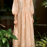 Elegant Floral Embroidered Tie Dress