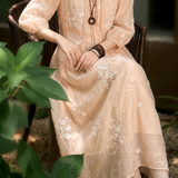 Elegant Floral Embroidered Tie Dress