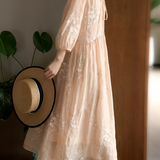 Elegant Floral Embroidered Tie Dress