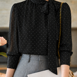 Elegant Polka Dot Bow Tie Shirt - liwisi