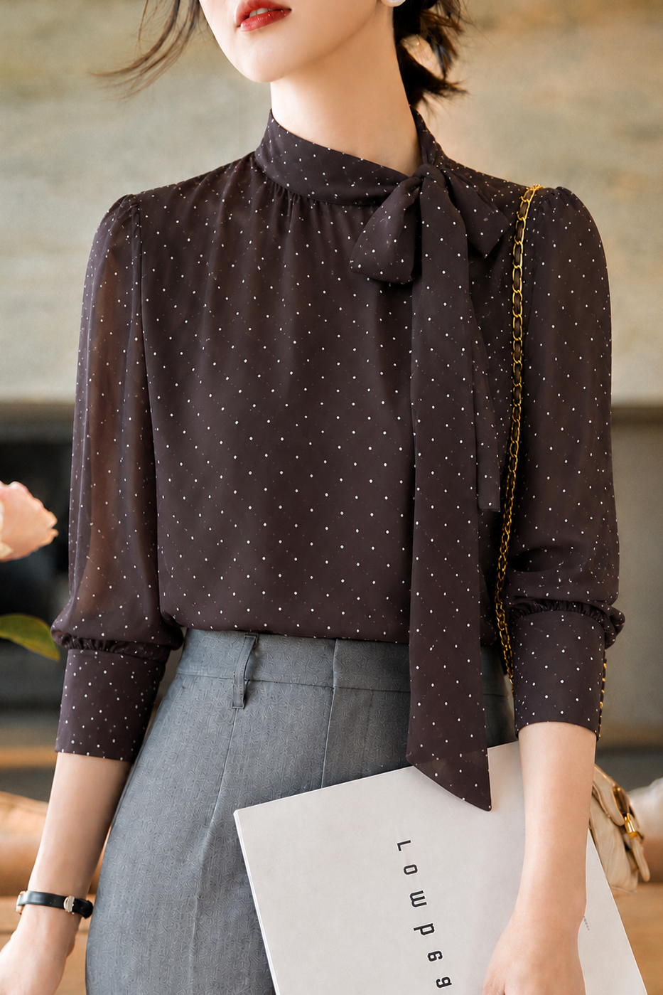Elegant Polka Dot Bow Tie Shirt - liwisi