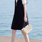 Casual Fake Two-Piece Jacquard Zipper Bow Dress - liwisi