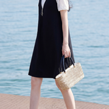 Casual Fake Two-Piece Jacquard Zipper Bow Dress - liwisi