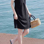 Casual Fake Two-Piece Jacquard Zipper Bow Dress - liwisi