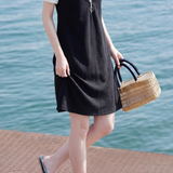 Casual Fake Two-Piece Jacquard Zipper Bow Dress - liwisi