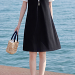 Casual Fake Two-Piece Jacquard Zipper Bow Dress - liwisi