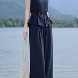 Vacation Cotton Shell Tassel Shirt And Wide Leg Pants Two-Piece Set