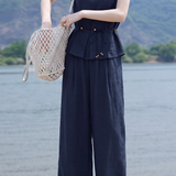 Vacation Cotton Shell Tassel Shirt And Wide Leg Pants Two-Piece Set