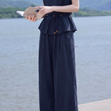 Vacation Cotton Shell Tassel Shirt And Wide Leg Pants Two-Piece Set
