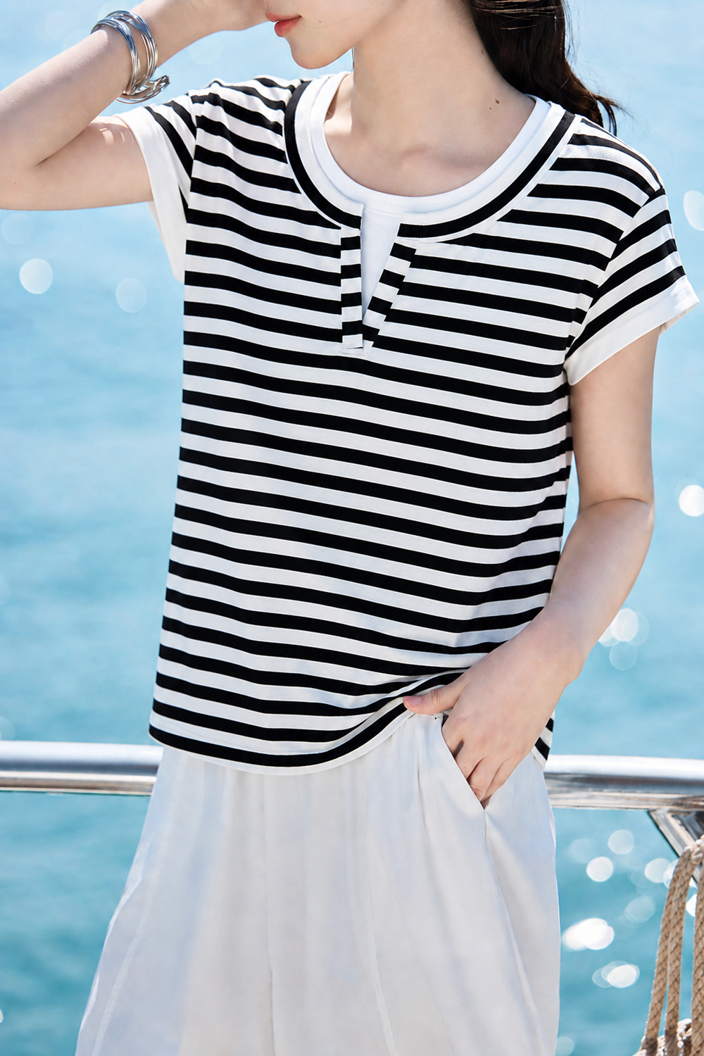 Casual Fake Two-Piece Color Block Lapel T-Shirt - liwisi