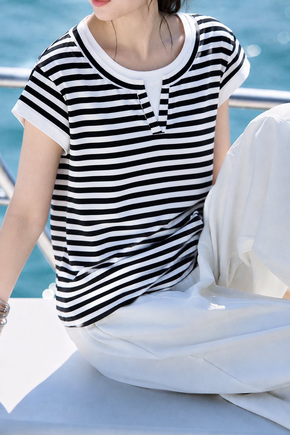 Casual Fake Two-Piece Color Block Lapel T-Shirt - liwisi