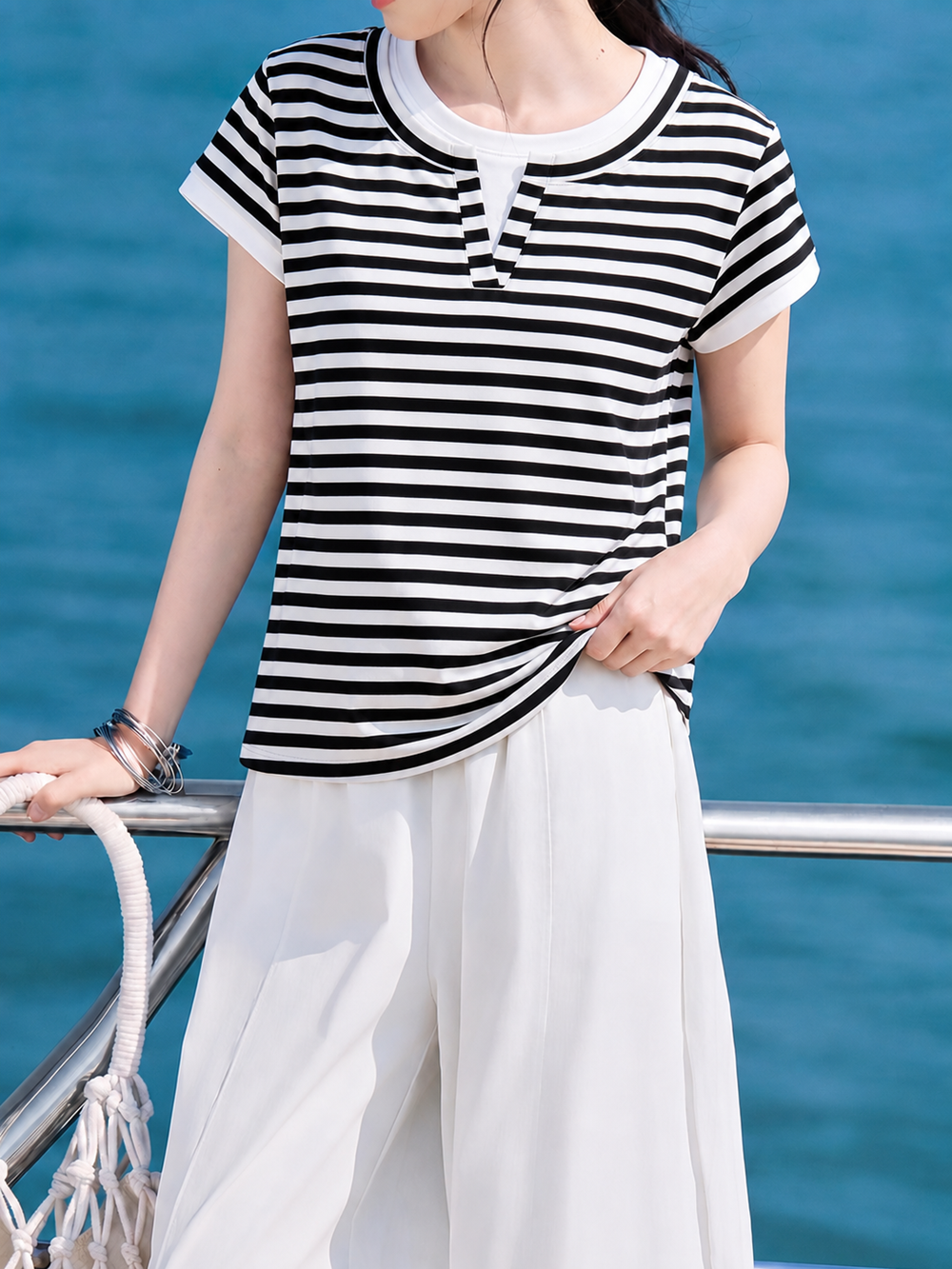 Casual Fake Two-Piece Color Block Lapel T-Shirt - liwisi