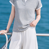 Casual Fake Two-Piece Color Block Lapel T-Shirt - liwisi