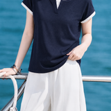 Casual Fake Two-Piece Color Block Lapel T-Shirt - liwisi