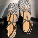 Retro Hollow Mesh Woven T-Strap Sandals - liwisi