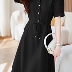 Commuter Tie Lapel Button Dress - liwisi