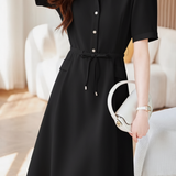 Commuter Tie Lapel Button Dress - liwisi