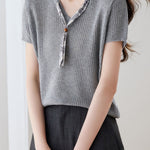 Casual Scarf Vertical Ribbed V-Neck Knit Sweater - liwisi