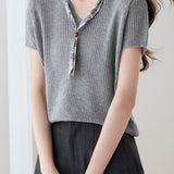 Casual Scarf Vertical Ribbed V-Neck Knit Sweater - liwisi