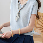 Casual Scarf Vertical Ribbed V-Neck Knit Sweater - liwisi