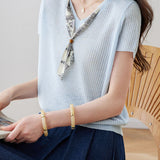 Casual Scarf Vertical Ribbed V-Neck Knit Sweater - liwisi