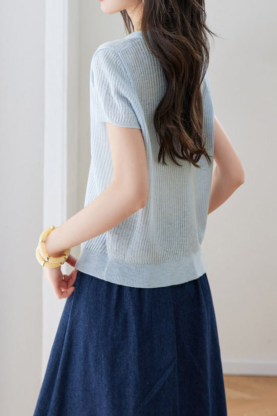 Casual Scarf Vertical Ribbed V-Neck Knit Sweater - liwisi