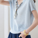 Casual Scarf Vertical Ribbed V-Neck Knit Sweater - liwisi
