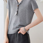 Casual Scarf Vertical Ribbed V-Neck Knit Sweater - liwisi