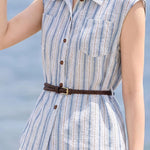 Casual Vertical Striped Pocket Sleeveless Shirt - liwisi