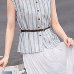 Casual Vertical Striped Pocket Sleeveless Shirt - liwisi
