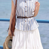 Casual Vertical Striped Pocket Sleeveless Shirt - liwisi