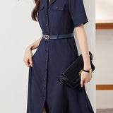 Elegant Commuter Lapel Dress - liwisi