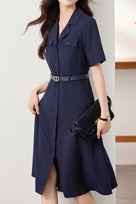 Elegant Commuter Lapel Dress - liwisi