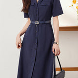 Elegant Commuter Lapel Dress - liwisi