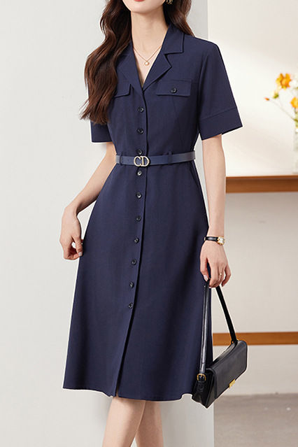 Elegant Commuter Lapel Dress - liwisi