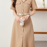 Elegant Commuter Lapel Dress - liwisi