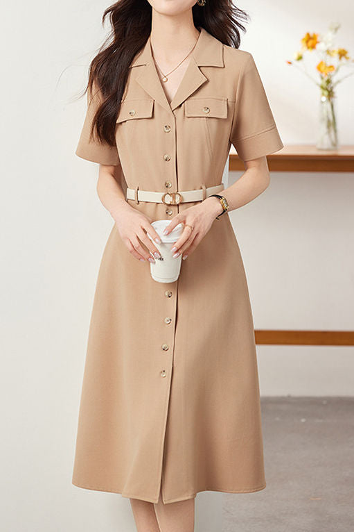 Elegant Commuter Lapel Dress - liwisi