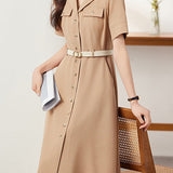 Elegant Commuter Lapel Dress - liwisi