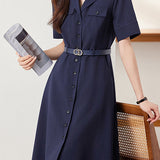 Elegant Commuter Lapel Dress - liwisi