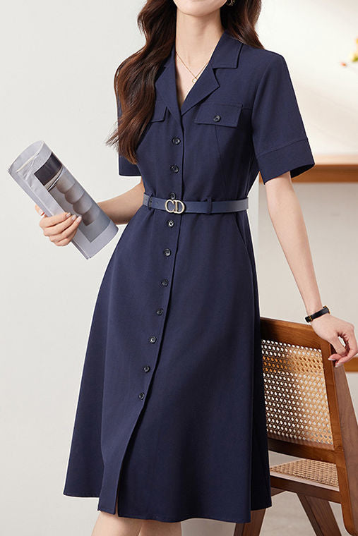 Elegant Commuter Lapel Dress - liwisi