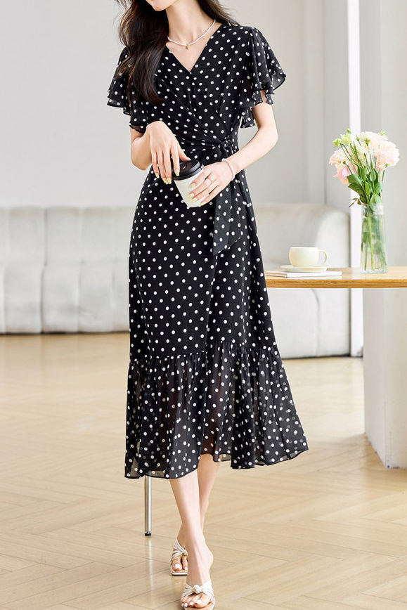 Graceful Commuter French Polka Dot Dress - liwisi
