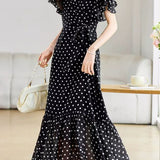 Graceful Commuter French Polka Dot Dress - liwisi