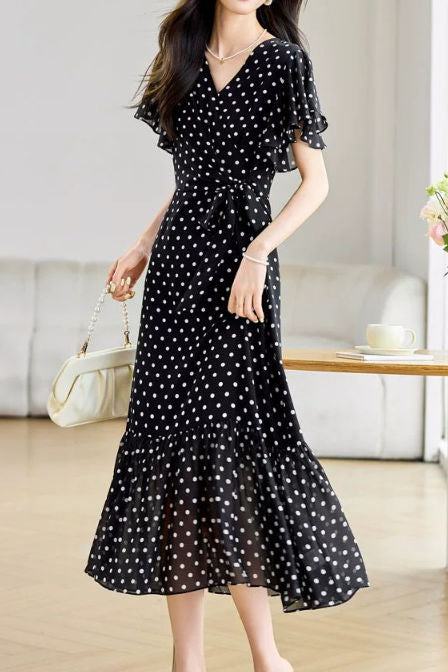 Graceful Commuter French Polka Dot Dress - liwisi