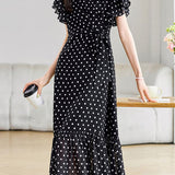 Graceful Commuter French Polka Dot Dress - liwisi