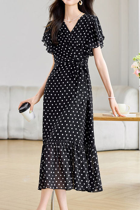 Graceful Commuter French Polka Dot Dress - liwisi