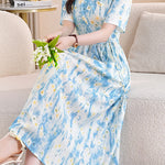 Fresh Vacation Blue White Gradient Floral Dress - liwisi