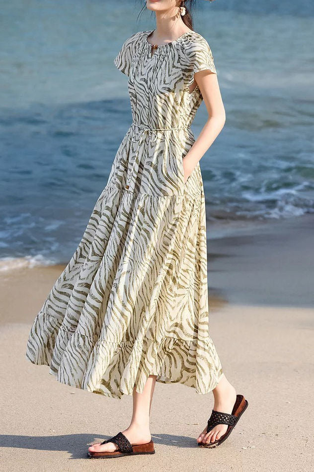 Casual Vacation French Striped Printed Dress - liwisi