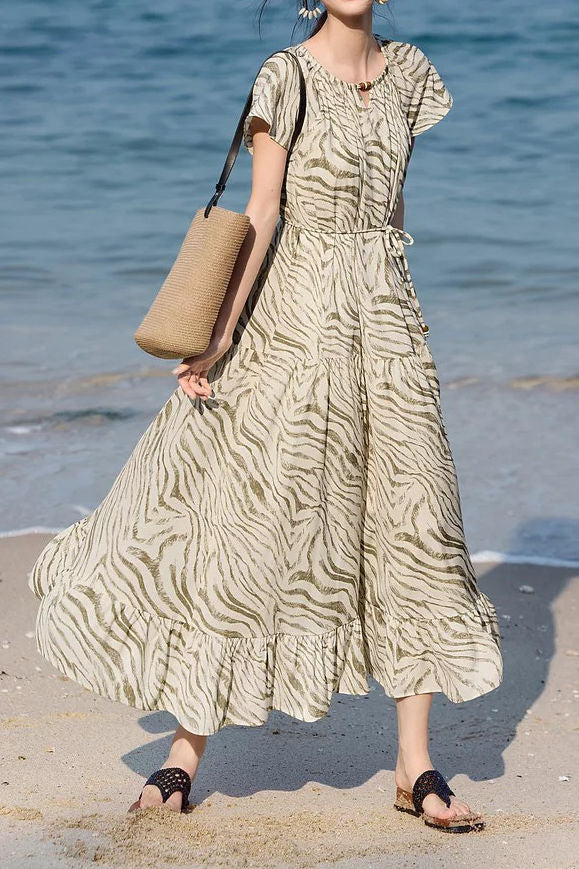 Casual Vacation French Striped Printed Dress - liwisi
